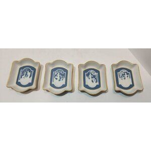 Vtg 4 Ebeling  Reuss Limoges France Pate Trays Porcelain Bisque Blue White Gold